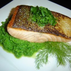 Seared Salmon on Herbed Mashed Peas recipe