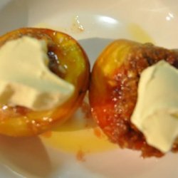 Roasted Macadamia Filled Peaches With Mascarpone recipe