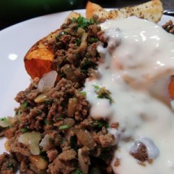 Butternut Squash With Lebanese Spiced Ground Beef and Garlic Yog recipe