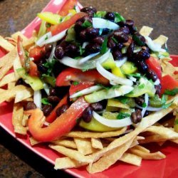 Peppers and Black Beans on a Bed of Crunchy Tortilla Strips recipe