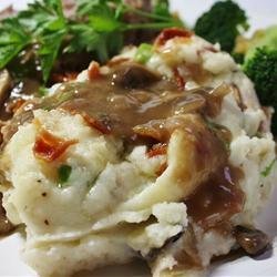 Mashed Potatoes with Fried Mushroom, Bacon, and Onion recipe