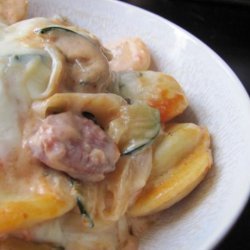 Ravioli With Smoked Sausage, Zucchini and Onions in Rosa Sauce recipe
