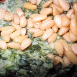 Creamed Spinach With Honey Glazed Pine Nuts recipe