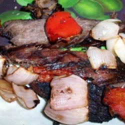 Grilled Flank Steak, Onion and Bell Pepper Sandwiches recipe