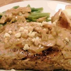 Rib-Eyes With Whiskey Blue Cheese Sauce and Mushrooms recipe