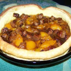 Puff Pancake With Peaches and Sausage recipe
