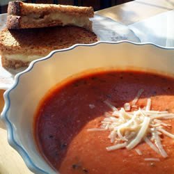 Spicy Tomato Bisque with Grilled Brie Toast recipe