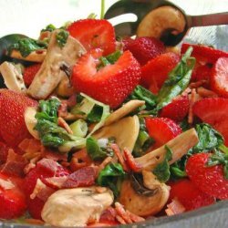 Wilted Spinach and Mushroom Salad with Bacon and Strawberries recipe