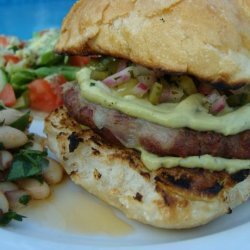Grilled Turkey Burgers Wtih Monterey Jack, Poblano Pickle Relish recipe