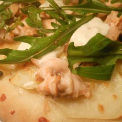 Salmon, Potato and Caper Pizzas recipe