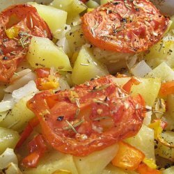 Potato Gratin With Peppers, Onions, and Tomatoes recipe