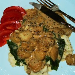 Creamy Tarragon Scallops With Spinach & Smashed Potatoes recipe