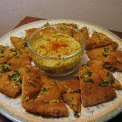 Cilantro Hummus With Crispy Garlic Pita recipe