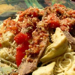 Spaghetti With Lamb, Feta & Artichokes recipe