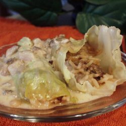 Spicy Stuffed Cabbage Rolls in Mushroom Gravy Sauce recipe
