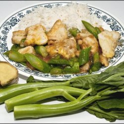 Sliced Fish With Chinese Broccoli on White Rice recipe