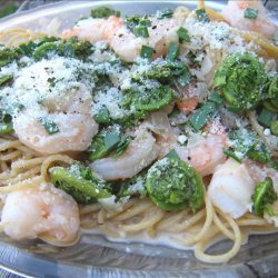 Spaghettini With Fiddleheads and Shrimp recipe