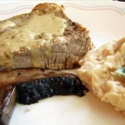 Pepper Steak With Butter Bean Mash and Portabella Mushrooms. recipe