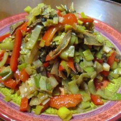 Wine Braised Leeks With Red Pepper & Shiitakes recipe