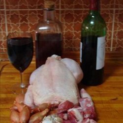 The Chickens Husband in Red Wine. 'coq-Au-Vin' recipe