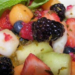 Melon, Berry, and Pear Salad With Cayenne-Lemon-Mint Syrup recipe