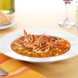 Icy Fruit Gazpacho with Spicy Grilled Shrimp recipe