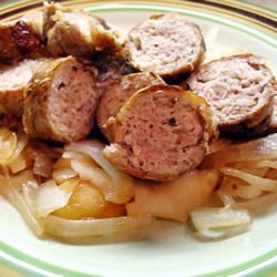 Grilled Sausages with Caramelized Onions and Apples recipe