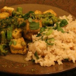 Thai Tofu W/Red Curry Sauce over Coconut Scallion Rice recipe