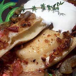 Pierogies With Bacon, Sauteed Onion and Sour Cream recipe