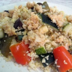 Roasted Vegetable Couscous With Hummus recipe