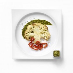 Cauliflower Steaks With Red Peppers & Pesto recipe