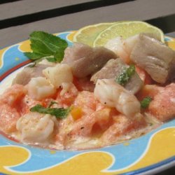 Ahi Tuna and Baby Shrimp Ceviche W/Papaya Salad and Coconut recipe