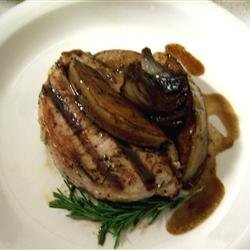 Grilled Pork Chops with Balsamic Caramelized Pears recipe