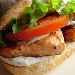 Grilled Salmon Sandwich with Dill Sauce recipe
