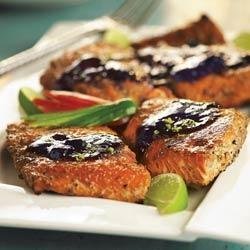 Chipotle Crusted Salmon with Triple Berry Sauce recipe