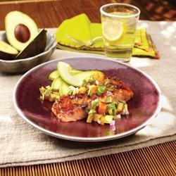 Marinated Grilled Salmon with Avocado and Stone Fruit Salsa recipe
