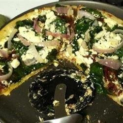 Greek Pizza with Spinach, Feta and Olives recipe