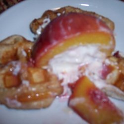 Cinnamon Biscuit Waffles With Peacheesy Topping #RSC recipe