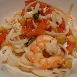 Spaghetti With Shrimp, Chickpeas, and Feta recipe