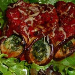 Gorgonzola Stuffed Eggplant Rolls With Mushroom Tomato Sauce recipe