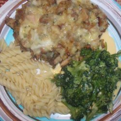 Baked Swiss Chicken over Tri-Colored Spiral Pasta recipe