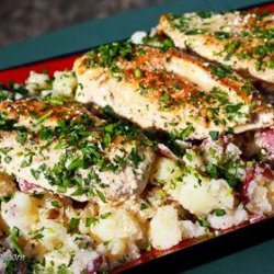 Seared Chicken With Smashed Potatoes & Herbed Pan Sauce recipe