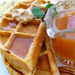 Pumpkin Waffles with Apple Cider Syrup recipe