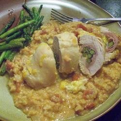 Stuffed Chicken Breasts with Asparagus and Parmesan Rice recipe