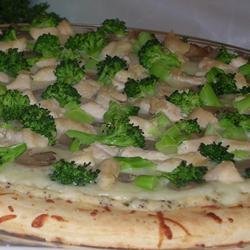 Fast and Easy Ricotta Cheese Pizza with Mushrooms, Broccoli, and Chicken recipe