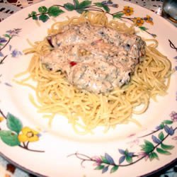 Salmon Fettuccini with Blue Cheese and Olives recipe