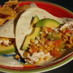 Shredded Chicken Tacos With Tomatoes and Grilled Corn recipe