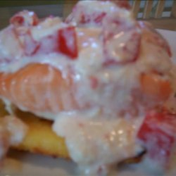Salmon over Gritcakes With Tomato Alfredo recipe