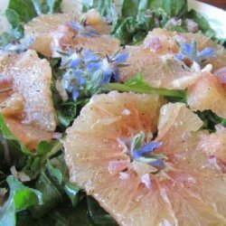 Sunset Magazine's Greens With Pink Grapefruit and Borage Flowers recipe