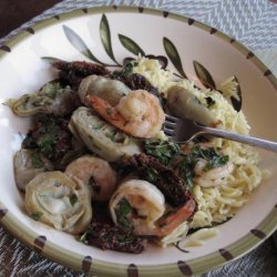 Garlic Prawns With Risoni, Tomato & Artichoke recipe